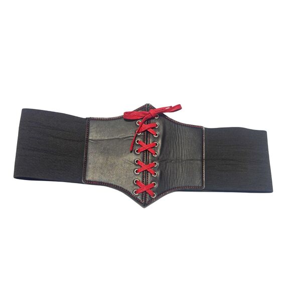 Black & Red Hot Topic Size 2X 3X Edgy Alt Emo Goth Clowncore Lace Up Corset Belt - Picture 3 of 4